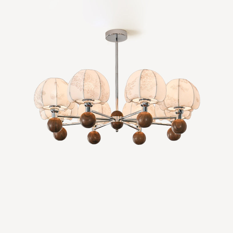 Cadre en métal traditionnel français bois tissu abat-jour rond lustre à 8 lumières pour salon 