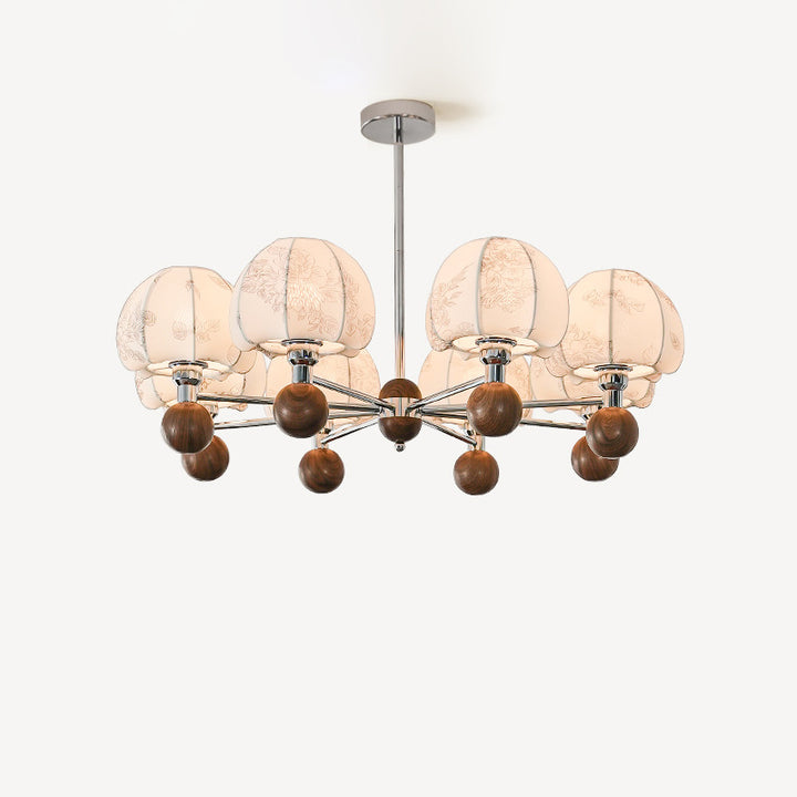 Cadre en métal traditionnel français bois tissu abat-jour rond lustre à 8 lumières pour salon 