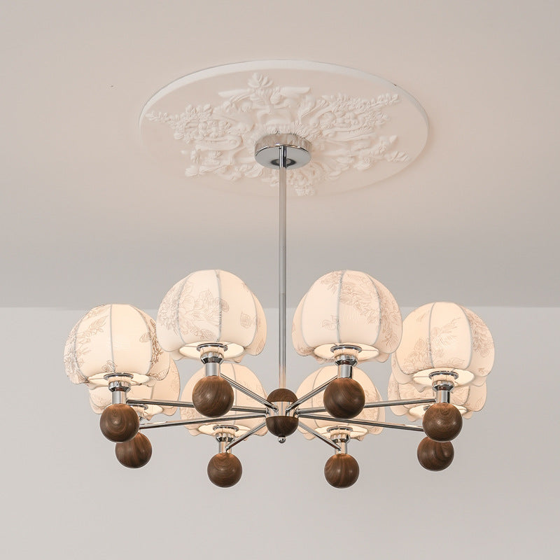Cadre en métal traditionnel français bois tissu abat-jour rond lustre à 8 lumières pour salon 