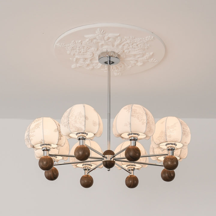 Cadre en métal traditionnel français bois tissu abat-jour rond lustre à 8 lumières pour salon 