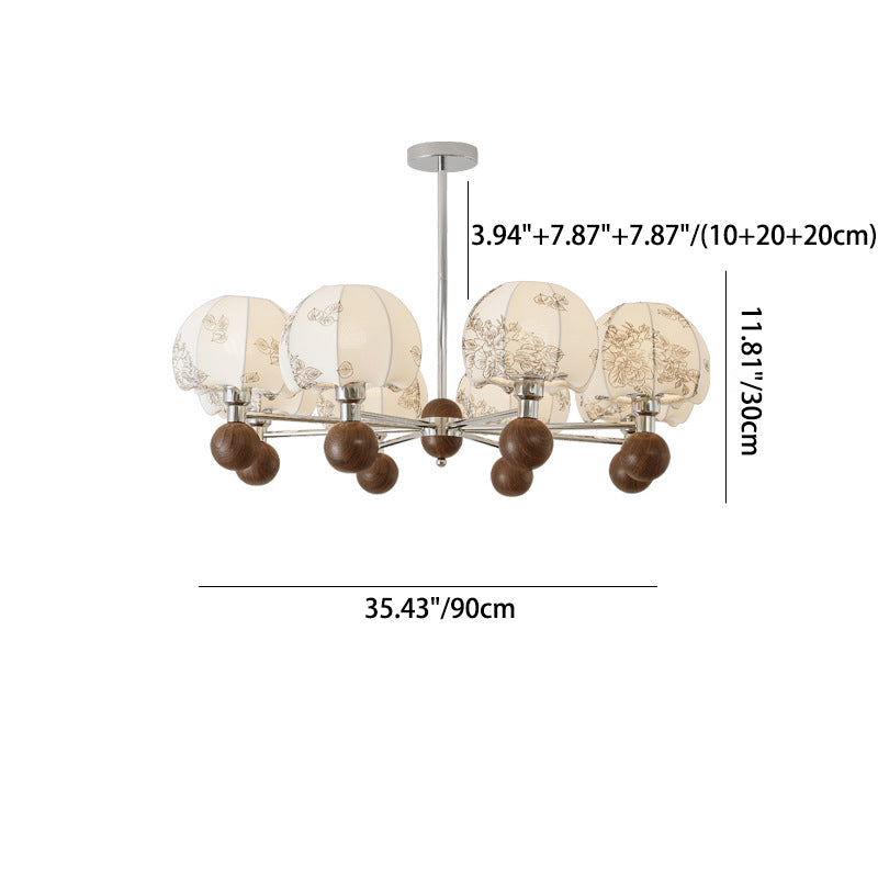 Cadre en métal traditionnel français bois tissu abat-jour rond lustre à 8 lumières pour salon 