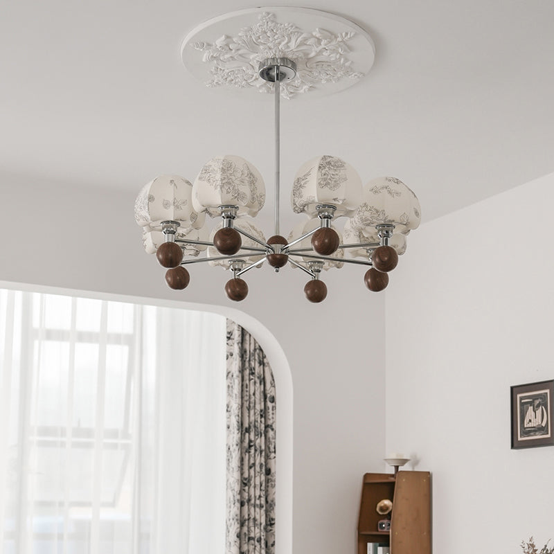 Cadre en métal traditionnel français bois tissu abat-jour rond lustre à 8 lumières pour salon 