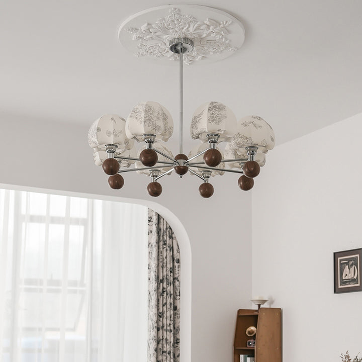 Cadre en métal traditionnel français bois tissu abat-jour rond lustre à 8 lumières pour salon 