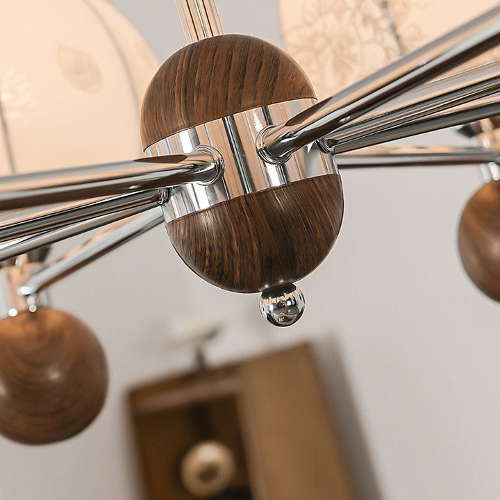 Cadre en métal traditionnel français bois tissu abat-jour rond lustre à 8 lumières pour salon 