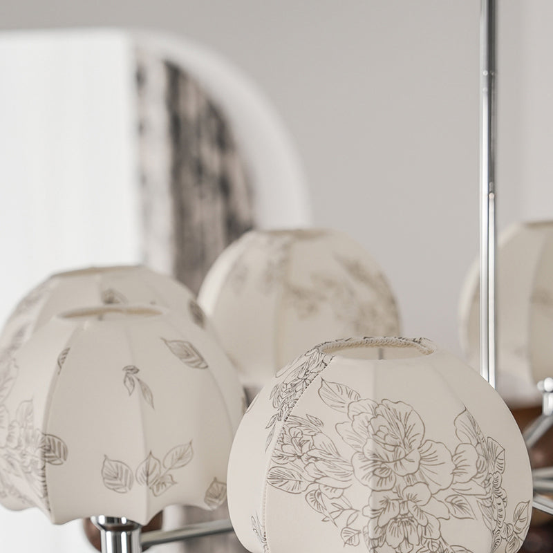 Cadre en métal traditionnel français bois tissu abat-jour rond lustre à 8 lumières pour salon 