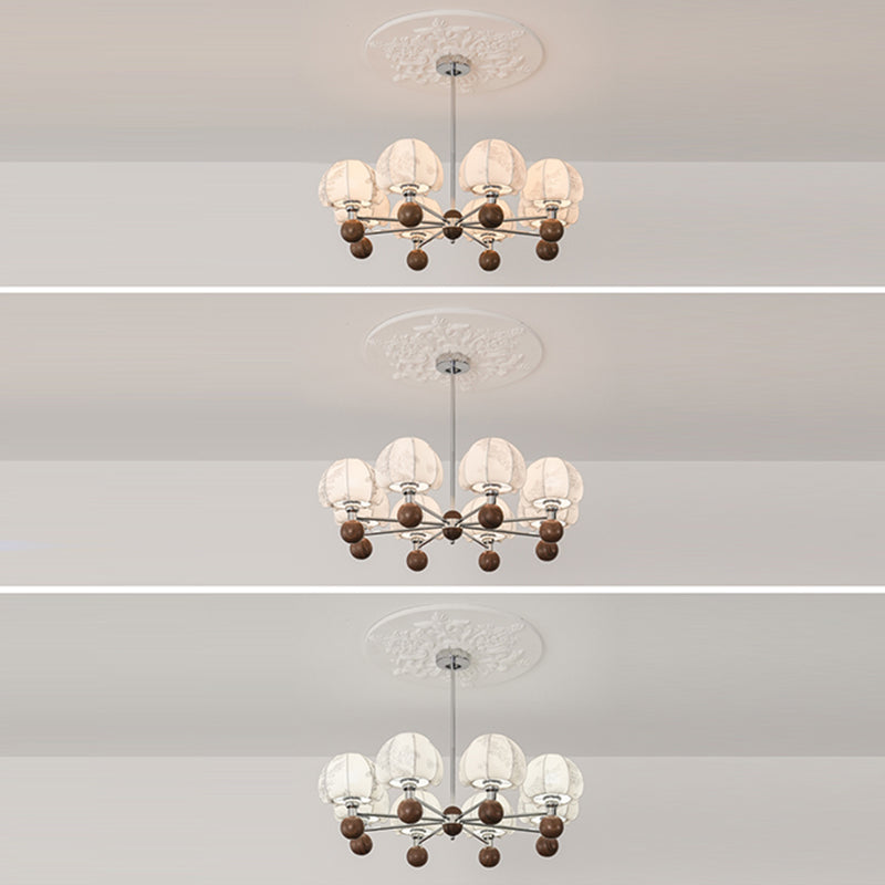 Cadre en métal traditionnel français bois tissu abat-jour rond lustre à 8 lumières pour salon 