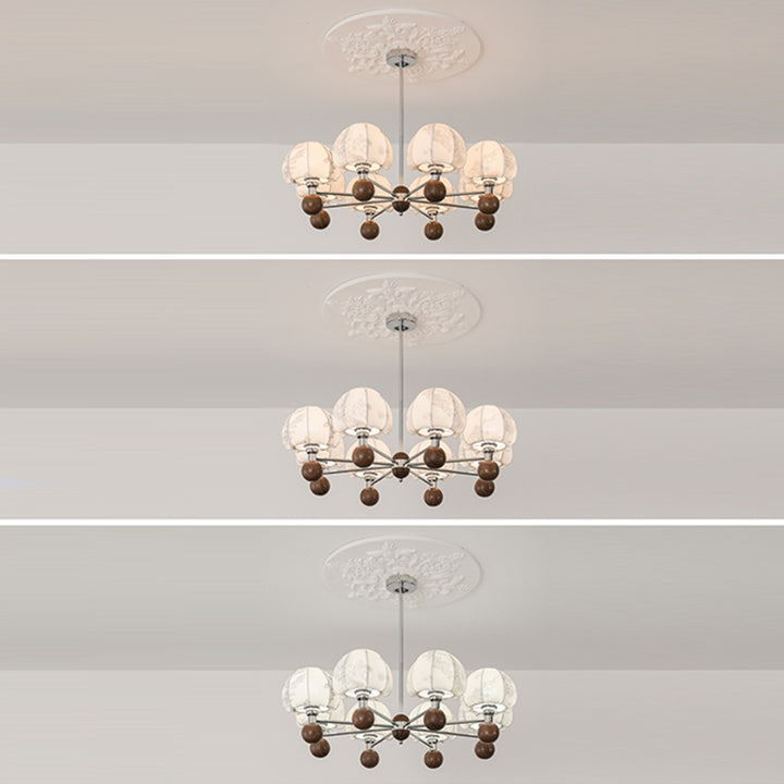 Cadre en métal traditionnel français bois tissu abat-jour rond lustre à 8 lumières pour salon 