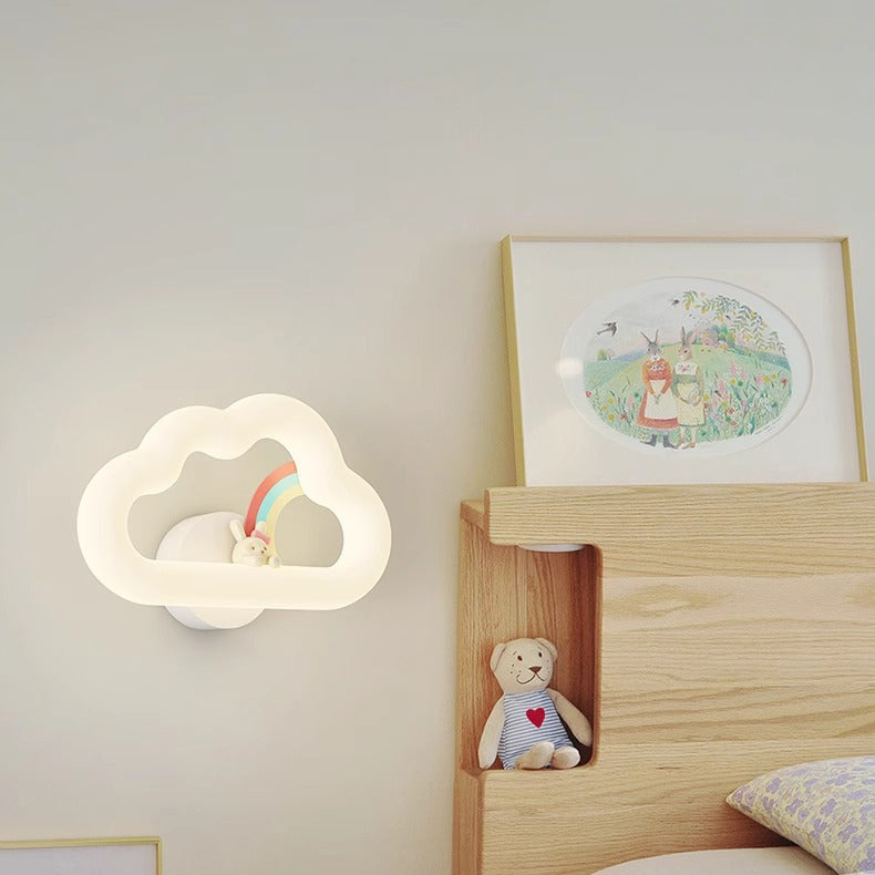 Contemporary Creative Rainbow Rabbit Iron PE Cloud Shade LED Wall Sconce Lamp For Dining Room