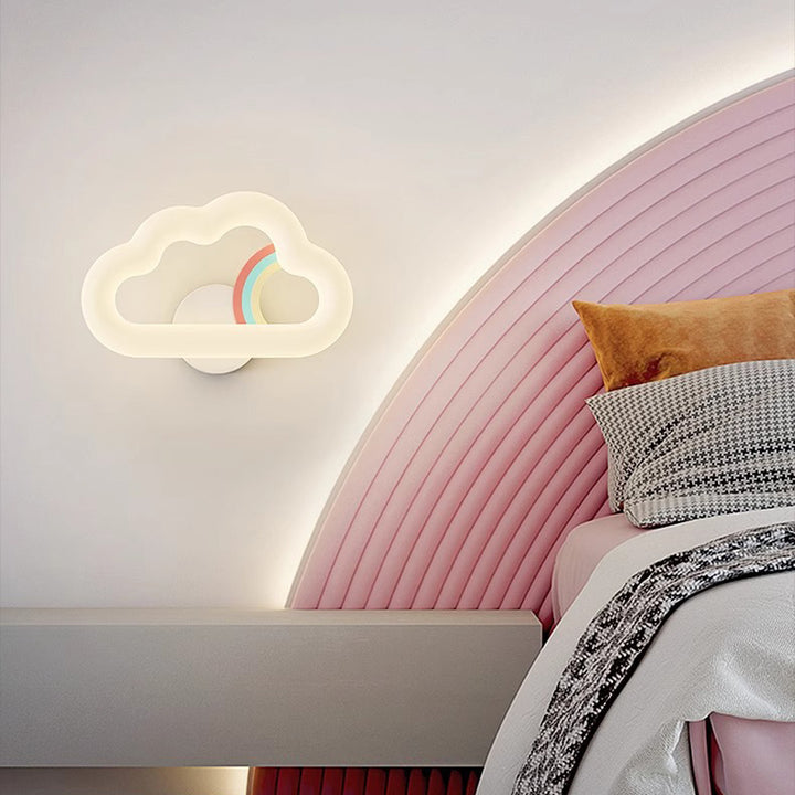 Contemporary Creative Rainbow Rabbit Iron PE Cloud Shade LED Wall Sconce Lamp For Dining Room