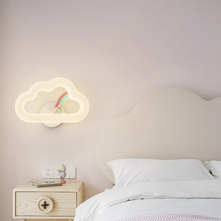 Contemporary Creative Rainbow Rabbit Iron PE Cloud Shade LED Wall Sconce Lamp For Dining Room