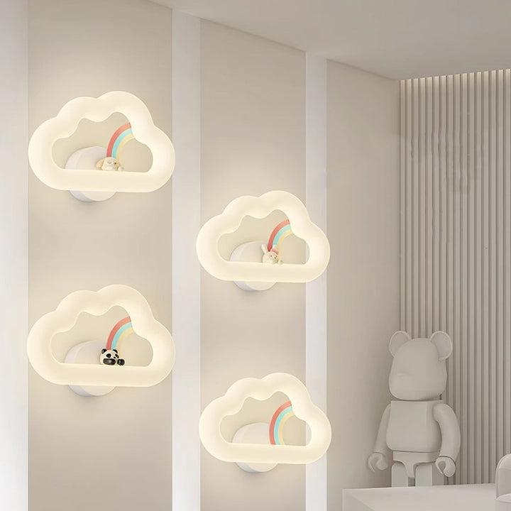 Contemporary Creative Rainbow Rabbit Iron PE Cloud Shade LED Wall Sconce Lamp For Dining Room