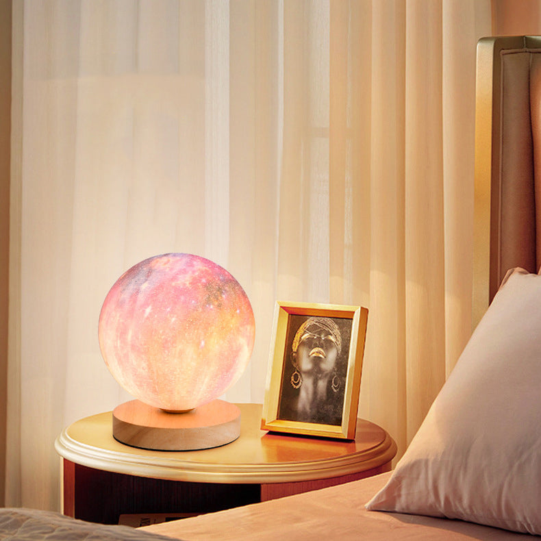 Contemporain Simplicité Ciel étoilé Lune PLA Abat-jour rond Bois Lampe de chevet 1 lumière pour chambre à coucher 