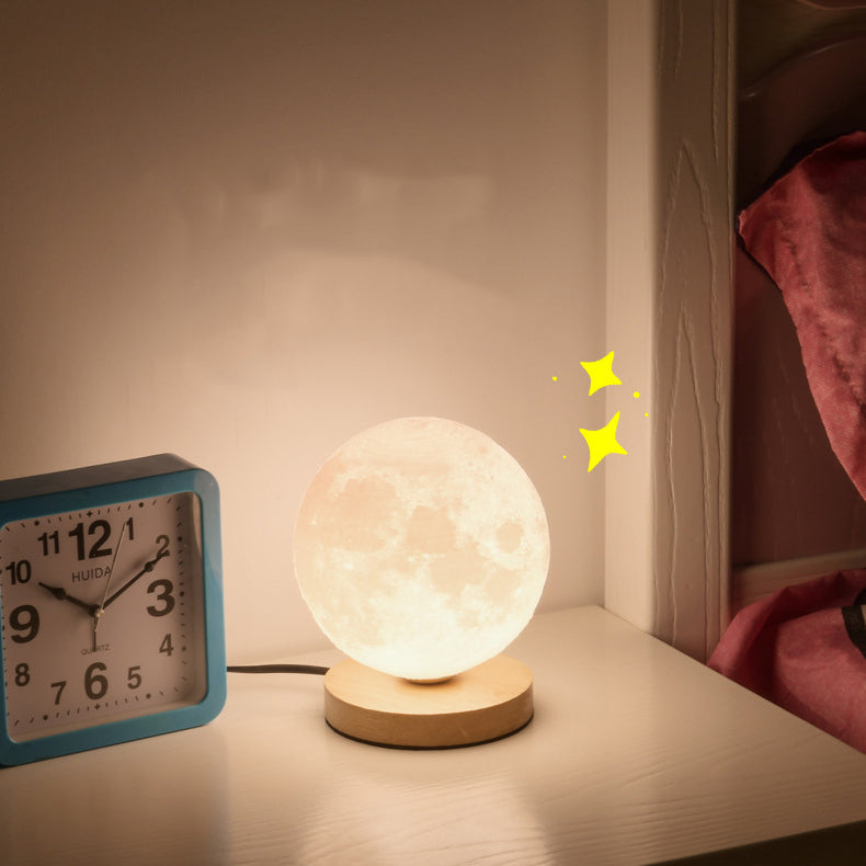 Contemporain Simplicité Ciel étoilé Lune PLA Abat-jour rond Bois Lampe de chevet 1 lumière pour chambre à coucher 