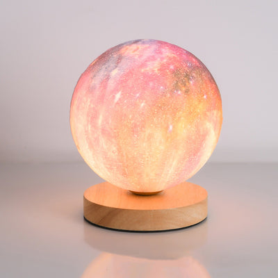 Contemporain Simplicité Ciel étoilé Lune PLA Abat-jour rond Bois Lampe de chevet 1 lumière pour chambre à coucher 