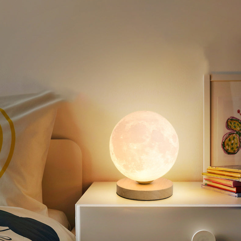 Contemporain Simplicité Ciel étoilé Lune PLA Abat-jour rond Bois Lampe de chevet 1 lumière pour chambre à coucher 