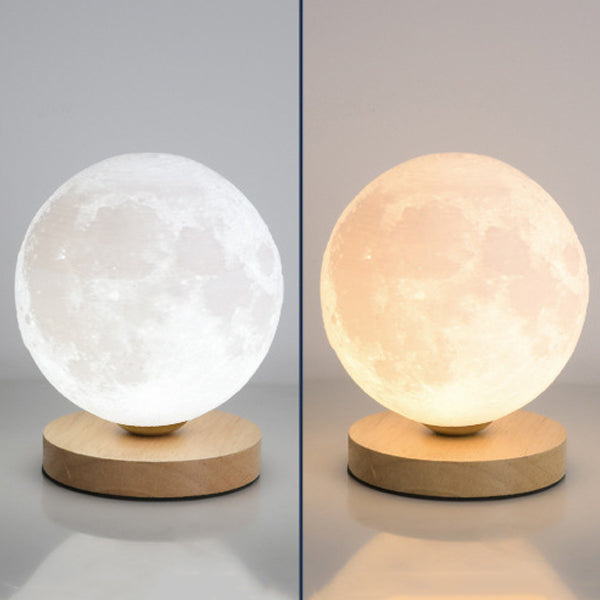 Contemporain Simplicité Ciel étoilé Lune PLA Abat-jour rond Bois Lampe de chevet 1 lumière pour chambre à coucher 