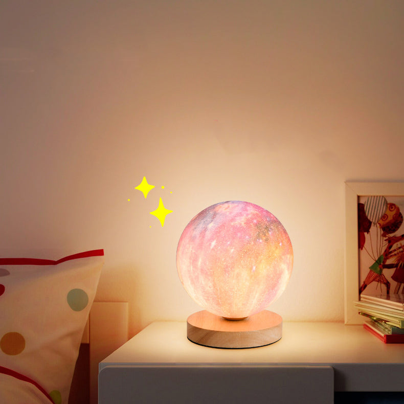 Contemporain Simplicité Ciel étoilé Lune PLA Abat-jour rond Bois Lampe de chevet 1 lumière pour chambre à coucher 