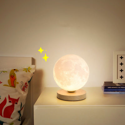 Contemporain Simplicité Ciel étoilé Lune PLA Abat-jour rond Bois Lampe de chevet 1 lumière pour chambre à coucher 
