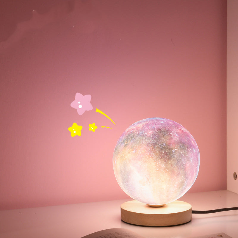Contemporain Simplicité Ciel étoilé Lune PLA Abat-jour rond Bois Lampe de chevet 1 lumière pour chambre à coucher 