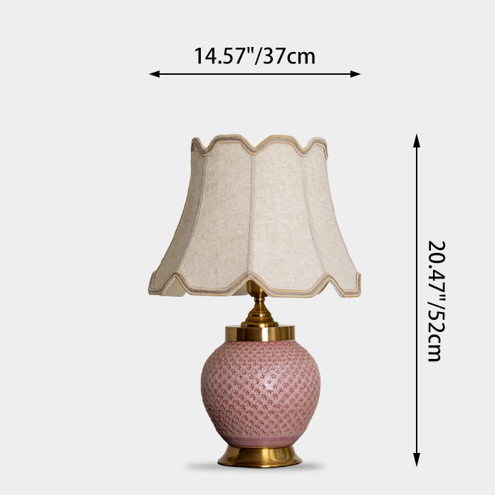 Traditional Chinese Plum Bossom Fabric Shade Ceramic Base 1-Light Table Lamp For Study
