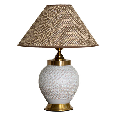 Traditional Chinese Plum Bossom Fabric Shade Ceramic Base 1-Light Table Lamp For Study