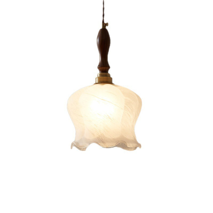 Suspension lumineuse contemporaine rétro en bois massif avec abat-jour en verre pour salle à manger 
