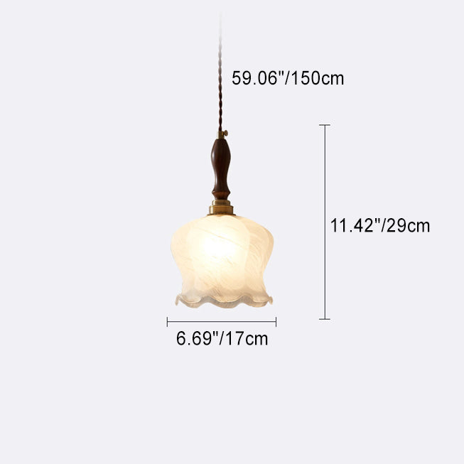 Suspension lumineuse contemporaine rétro en bois massif avec abat-jour en verre pour salle à manger 