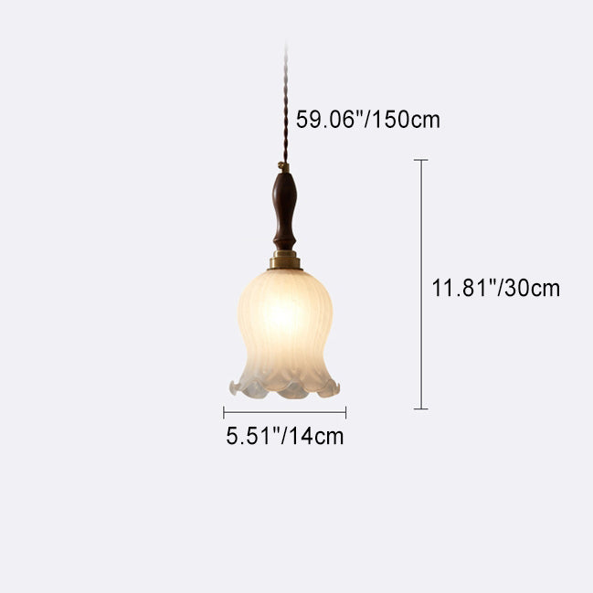 Contemporary Retro Solid Wood Flower Glass Shade 1-Light Pendant Light For Dining Room