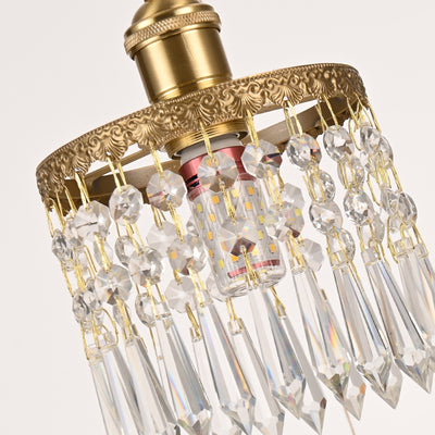 Contemporary Luxury Carved Brass Angel Crystal Round Shade 1-Light Pendant Light For Living Room