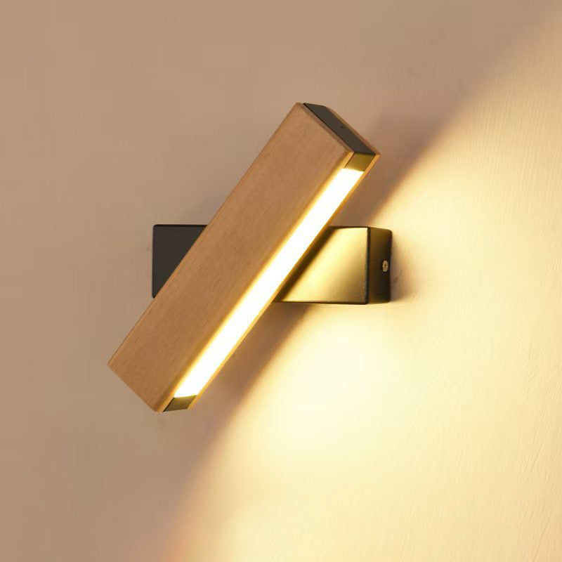 Lampe murale LED à rotation en bande longue en aluminium à grain de bois minimaliste moderne pour lecture dans la chambre 