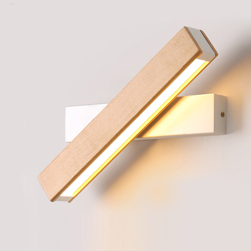 Lampe murale LED à rotation en bande longue en aluminium à grain de bois minimaliste moderne pour lecture dans la chambre 