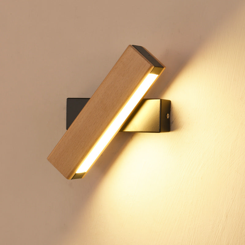Lampe murale LED à rotation en bande longue en aluminium à grain de bois minimaliste moderne pour lecture dans la chambre 