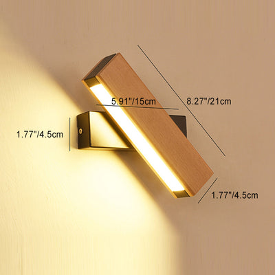Lámpara de pared LED de rotación de tira larga de aluminio con vetas de madera minimalista moderna Luz de lectura para dormitorio 