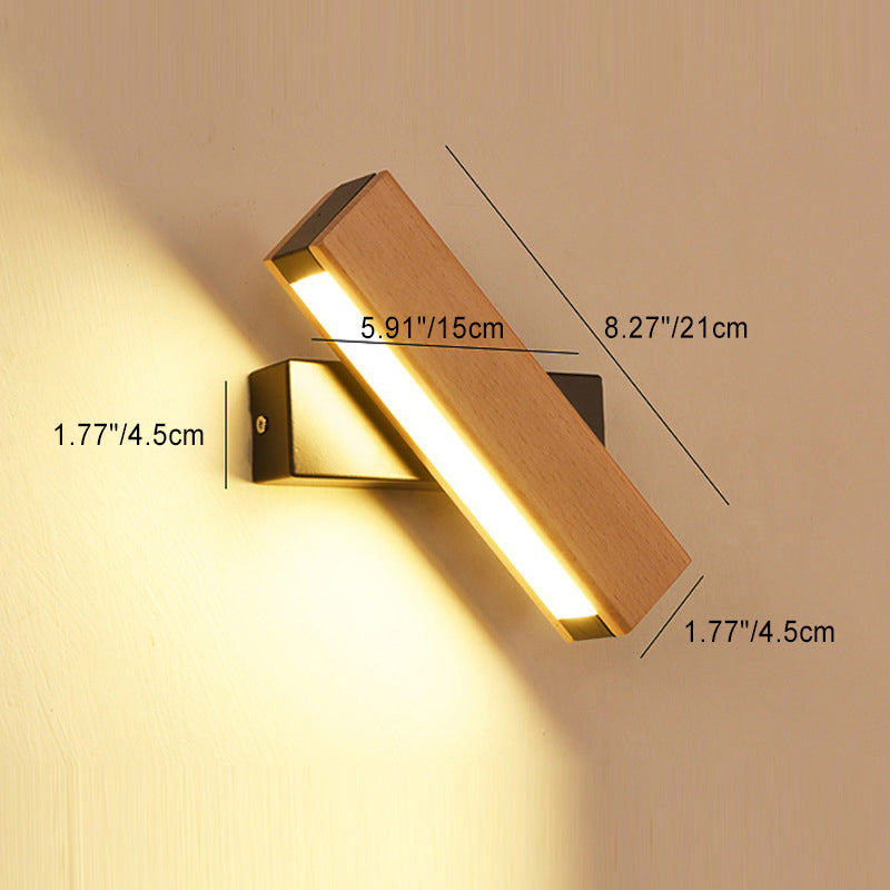 Lámpara de pared LED de rotación de tira larga de aluminio con vetas de madera minimalista moderna Luz de lectura para dormitorio 