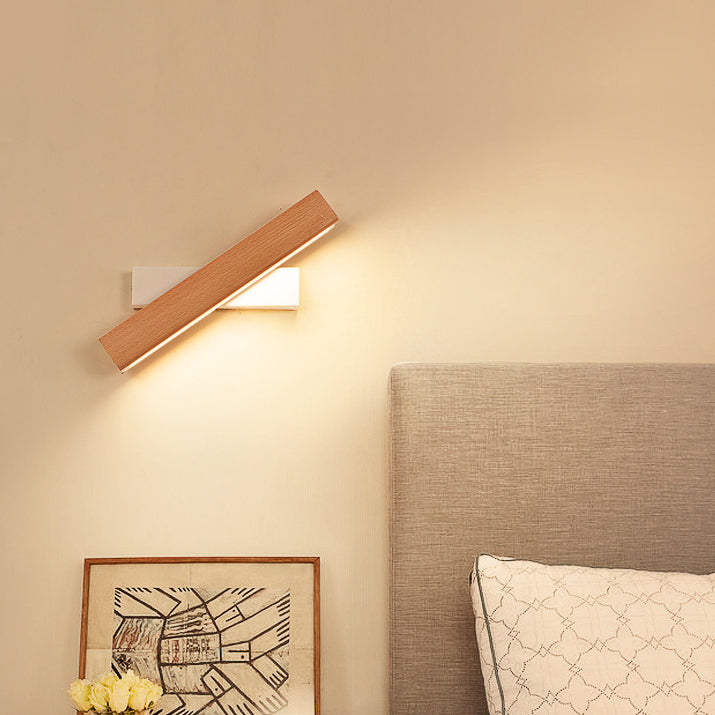 Lámpara de pared LED de rotación de tira larga de aluminio con vetas de madera minimalista moderna Luz de lectura para dormitorio 