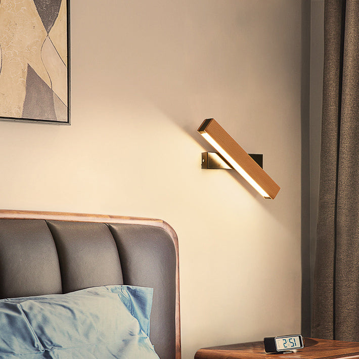 Lámpara de pared LED de rotación de tira larga de aluminio con vetas de madera minimalista moderna Luz de lectura para dormitorio 