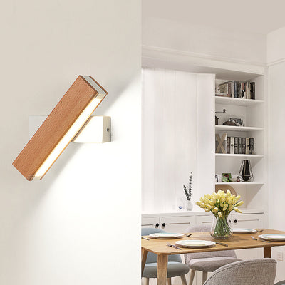 Lámpara de pared LED de rotación de tira larga de aluminio con vetas de madera minimalista moderna Luz de lectura para dormitorio 