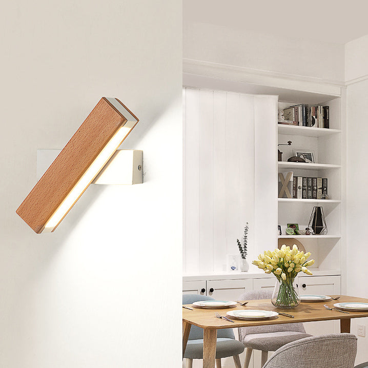 Lámpara de pared LED de rotación de tira larga de aluminio con vetas de madera minimalista moderna Luz de lectura para dormitorio 