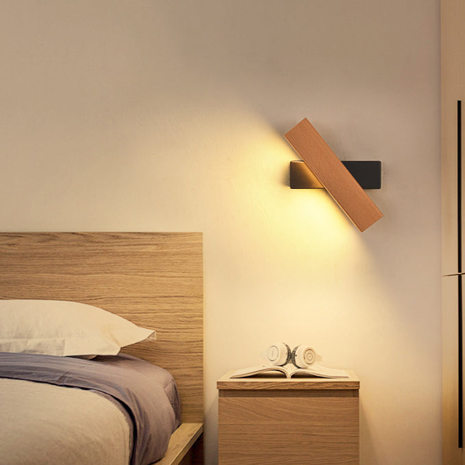 Lampe murale LED à rotation en bande longue en aluminium à grain de bois minimaliste moderne pour lecture dans la chambre 