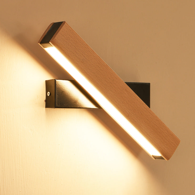 Lampe murale LED à rotation en bande longue en aluminium à grain de bois minimaliste moderne pour lecture dans la chambre 