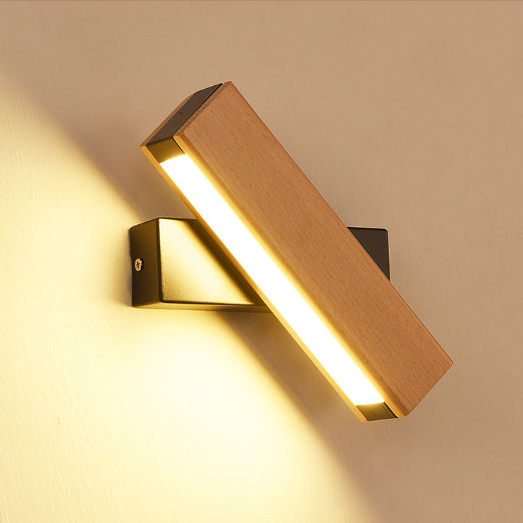 Lampe murale LED à rotation en bande longue en aluminium à grain de bois minimaliste moderne pour lecture dans la chambre 