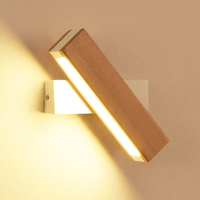 Lámpara de pared LED de rotación de tira larga de aluminio con vetas de madera minimalista moderna Luz de lectura para dormitorio 