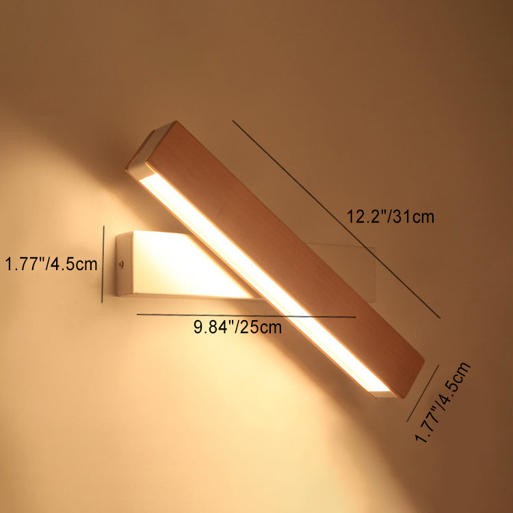 Lámpara de pared LED de rotación de tira larga de aluminio con vetas de madera minimalista moderna Luz de lectura para dormitorio 