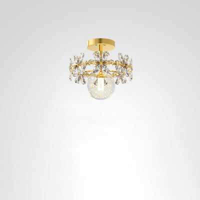 Plafonnier semi-affleurant contemporain en fer de luxe avec cristaux et pétales LED pour salon 