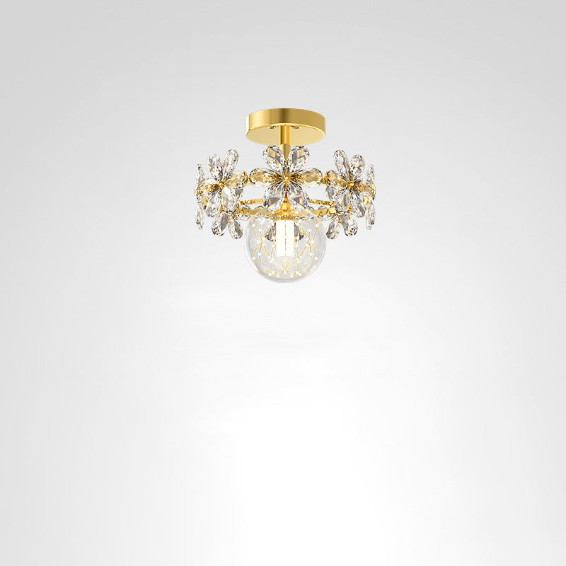 Plafonnier semi-affleurant contemporain en fer de luxe avec cristaux et pétales LED pour salon 