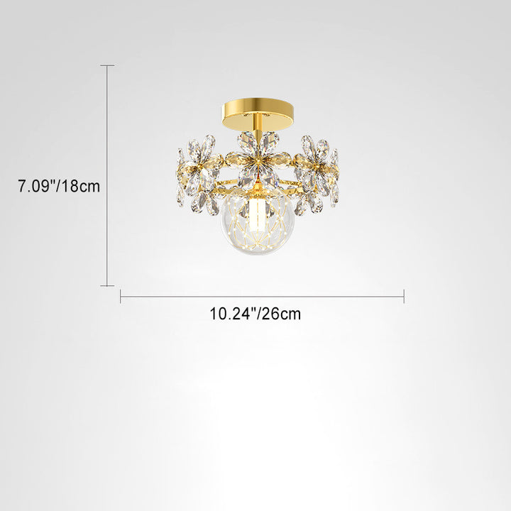 Zeitgenössische Luxus Eisen Kristall Blütenblatt LED Deckenleuchte für das Wohnzimmer 