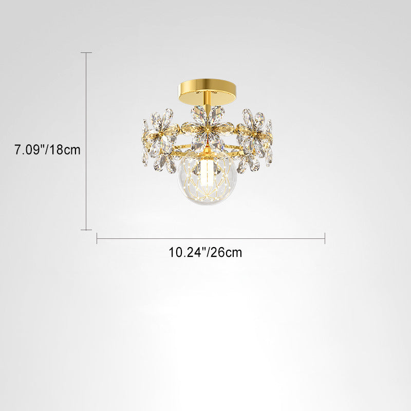 Plafonnier semi-affleurant contemporain en fer de luxe avec cristaux et pétales LED pour salon 