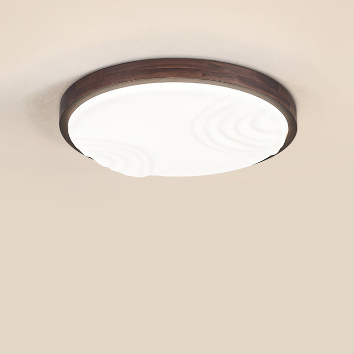 Contemporary Simplicity Walnut Wood Grain Acrylic Square LED Flush Mount Ceiling Light For Bedroom