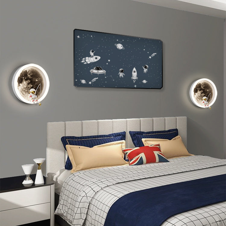 Contemporary Creative Hardware Acrylic Moon Astronaut LED Wall Sconce Lamp For Living Room