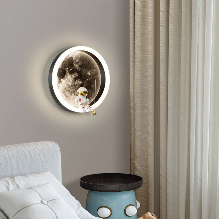 Contemporary Creative Hardware Acrylic Moon Astronaut LED Wall Sconce Lamp For Living Room